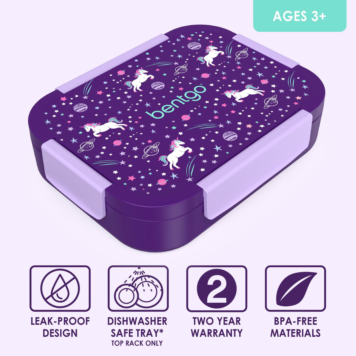 Bentgo® Kids Snap & Go Lunch Box (2-Pack) | Unicorn - Leak-Proof Design, Dishwasher Safe, Two Year Warranty, and BPA-Free Materials