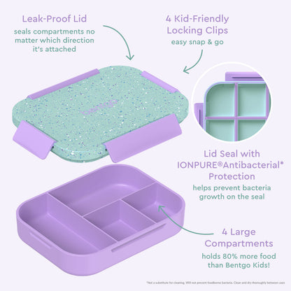 Bentgo® Kids Snap & Go Lunch Box (2-Pack) | Vivid Orchid Speckle - Our Lunch Box Features A Leak-Proof Lid, Kid-Friendly Locking Clips, Lid Seal with IONPURE Antibacterial Protection, and 4 Large Compartments