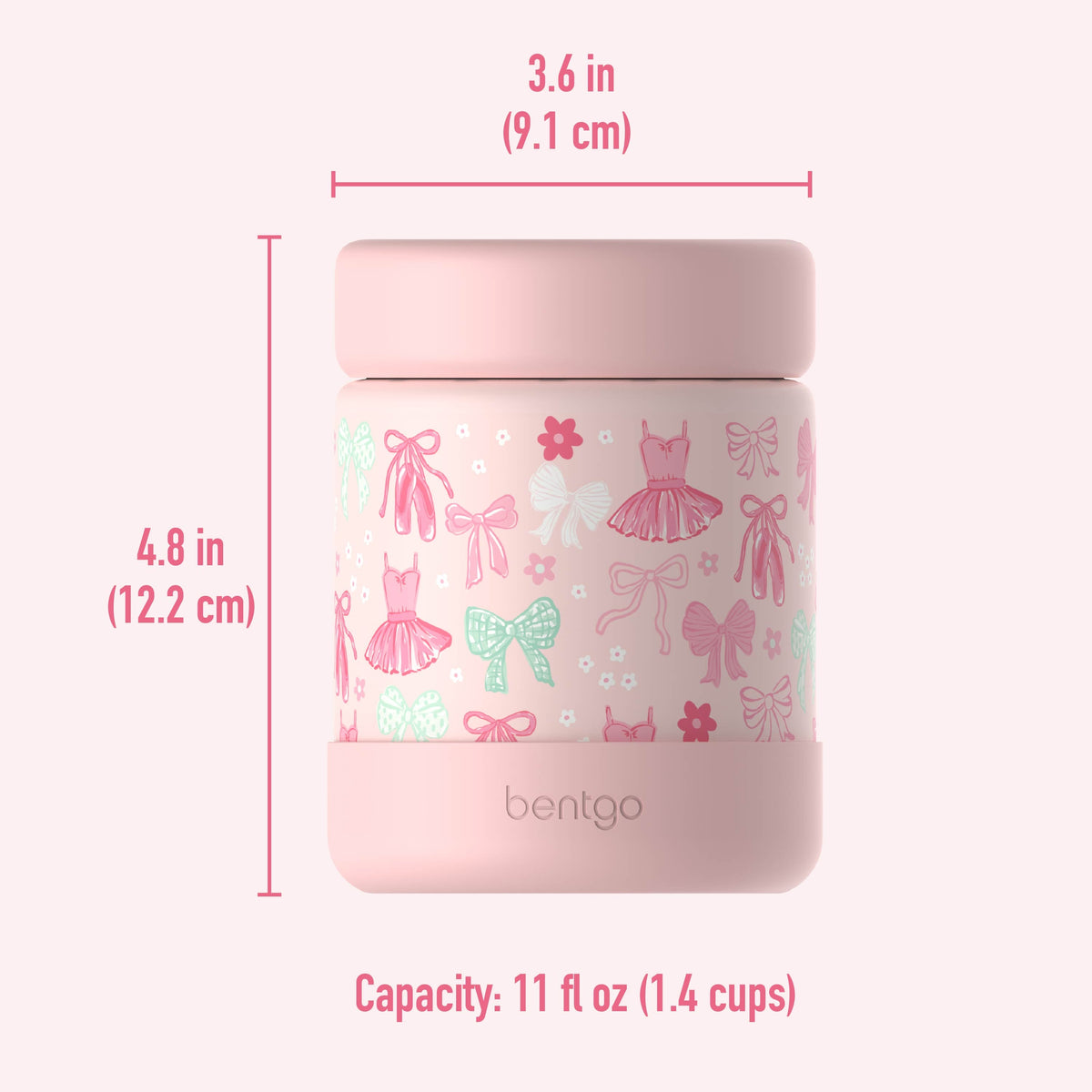 Bentgo® Kids Stainless Steel Food Jar - Ballet and Bows | Dimensions