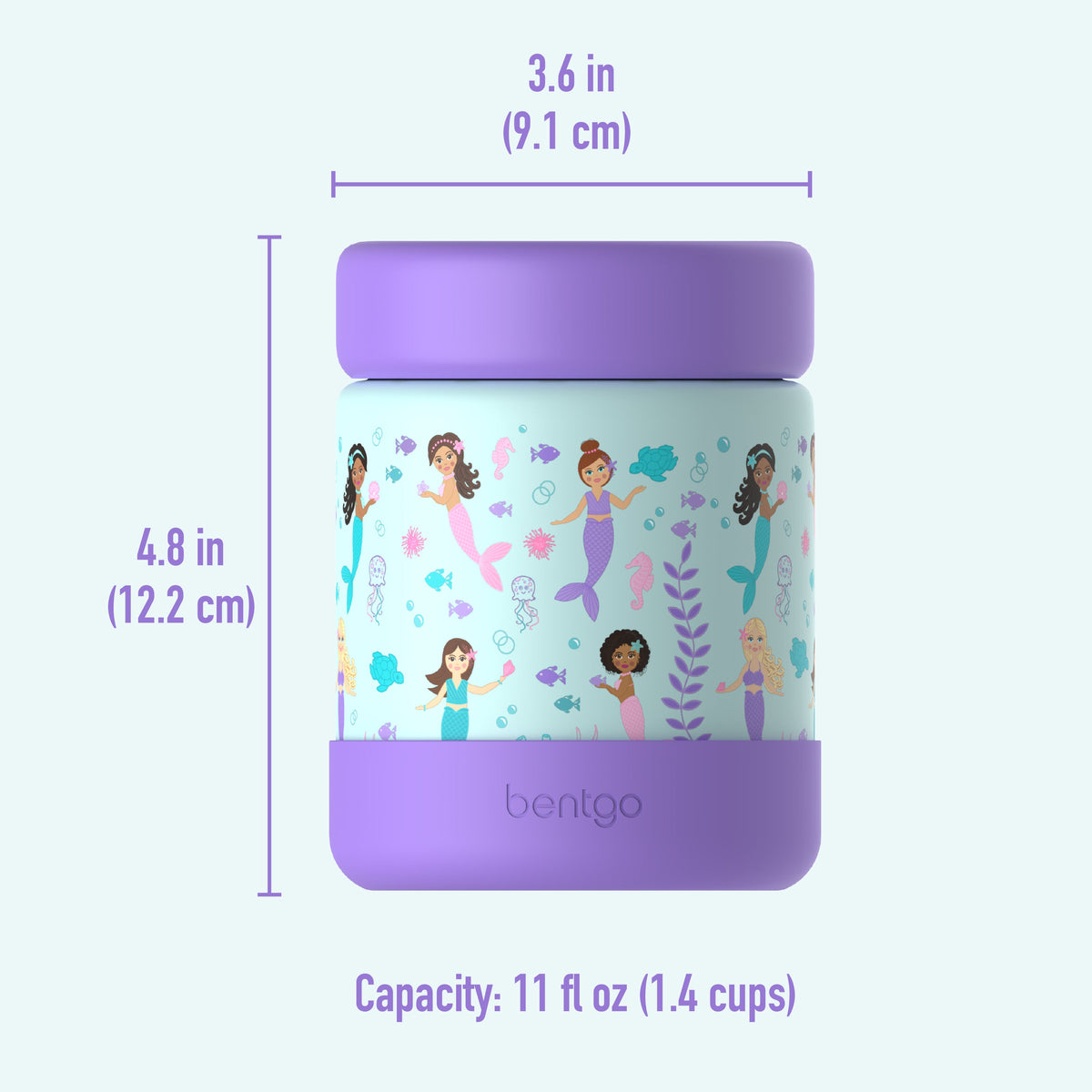 Bentgo® Kids Stainless Steel Food Jar - Mermaids in the Sea | Dimensions