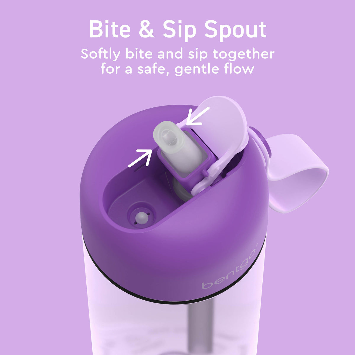 Bentgo® Kids Water Bottle - Purple | Bite & Sip Spout - Softly Bite And Sip Together For A Safe, Gentle Flow