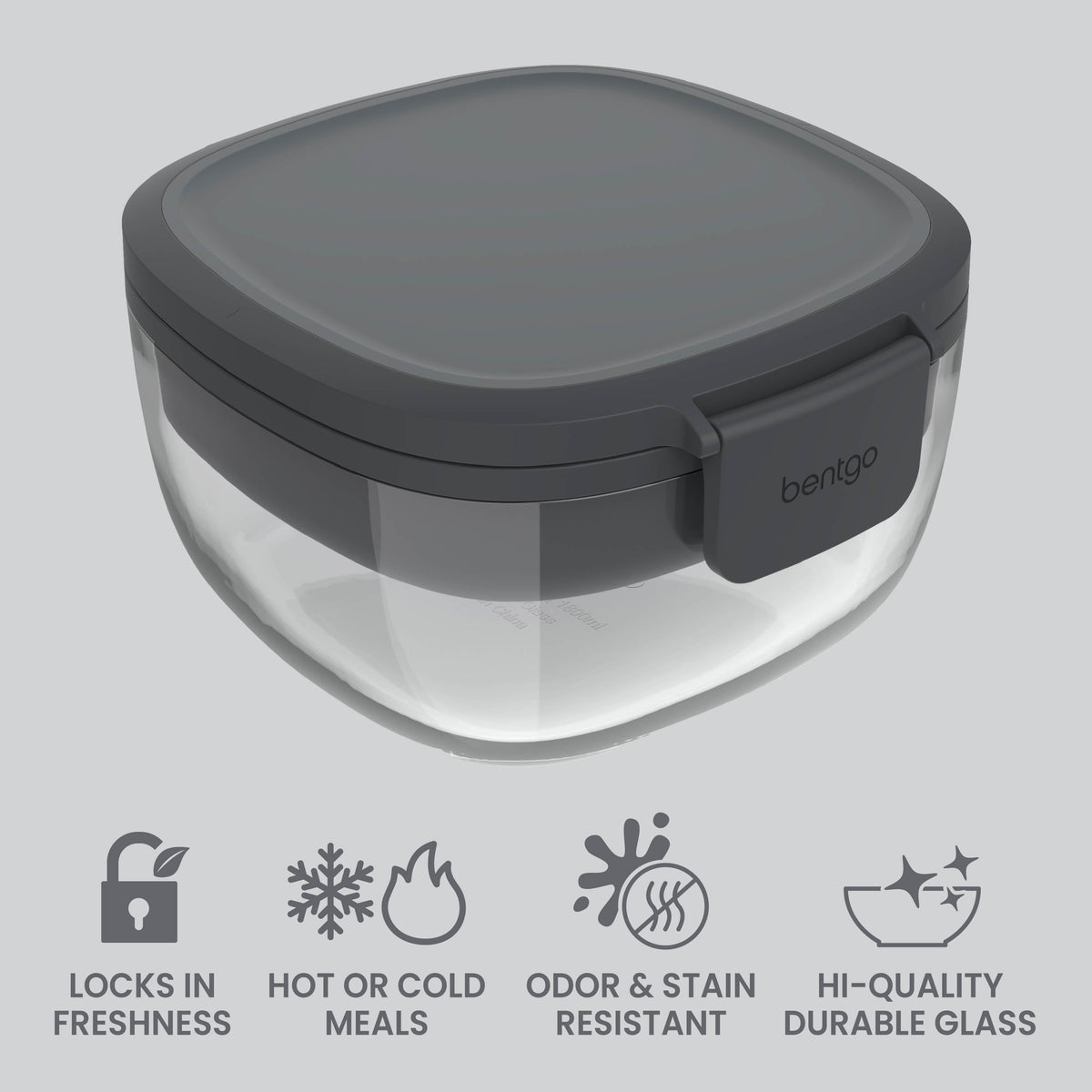 Bentgo® Glass Salad Container - Dark Gray | Locks In Freshness, Great For Hot Or Cold Meals, Odor & Stain Resistant And Made With Hi-Quality Durable Glass