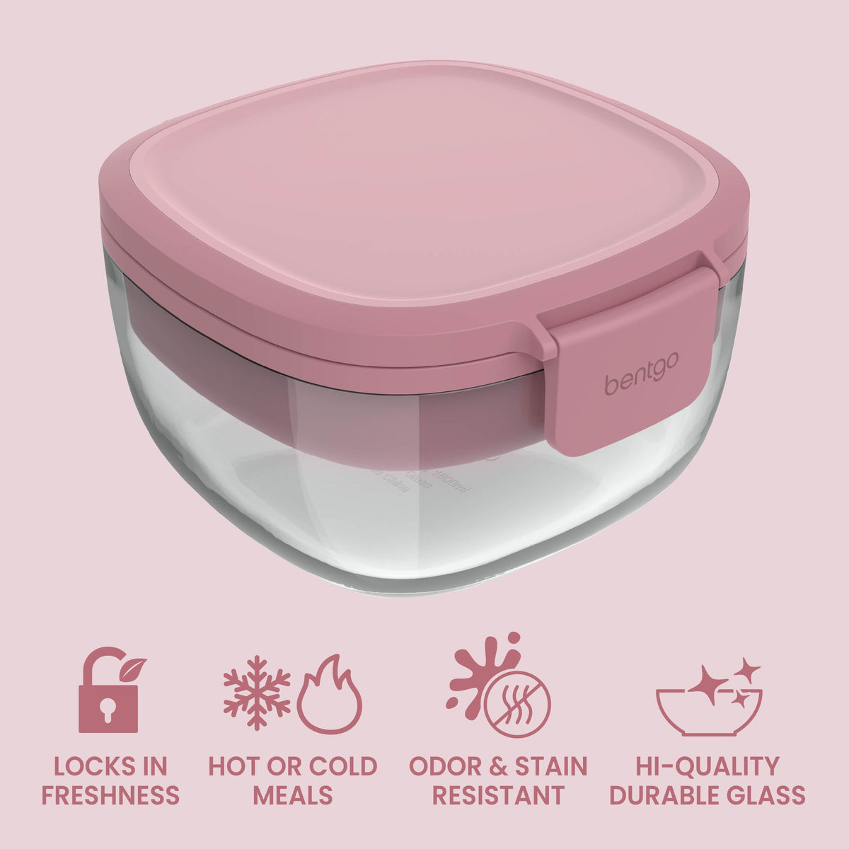 Bentgo® Glass Salad Container - Rose | Locks In Freshness, Great For Hot Or Cold Meals, Odor & Stain Resistant And Made With Hi-Quality Durable Glass
