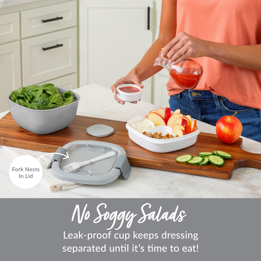 Bentgo® All-in-One Salad Container - Gray | No Soggy Salads - Leak-Proof Cup Keeps Dressing Separated Until It’s Time To Eat!