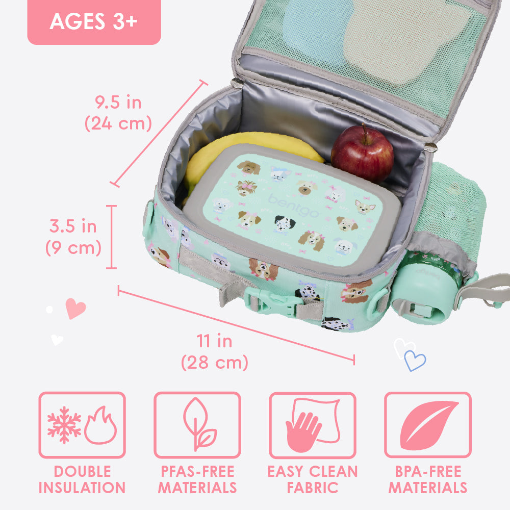 Bentgo® Kids Prints Lunch Bag - Puppy Love | Double Insulation, Made With PFAS-Free & BPA-Free Materials, And Easy Clean Fabric