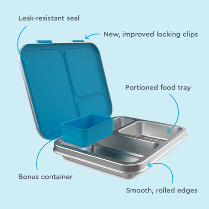 Bentgo® Kids Stainless Steel Lunch Set - Dinosaur | Stainless Steel Lunch Box Features Leak-Resistant Seal, Improved Locking Clips, Portioned Food Tray, And Much More